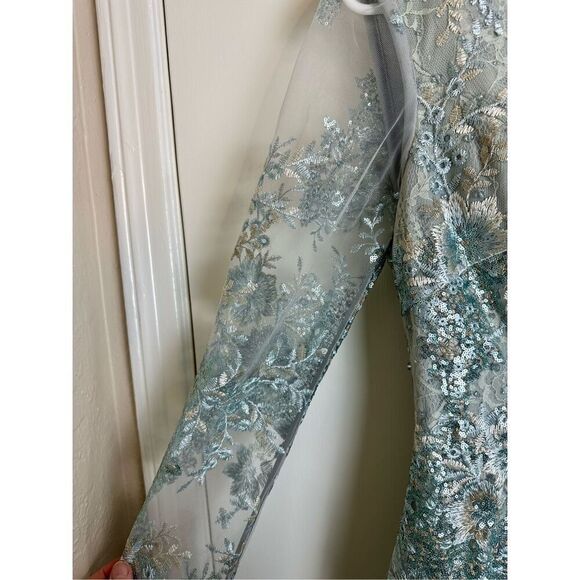 Mac Duggal NWT $698 size 8 EMBELLISHED V NECK ILLUSION LONG SLEEVE GOWN style 67 - Picture 12 of 16